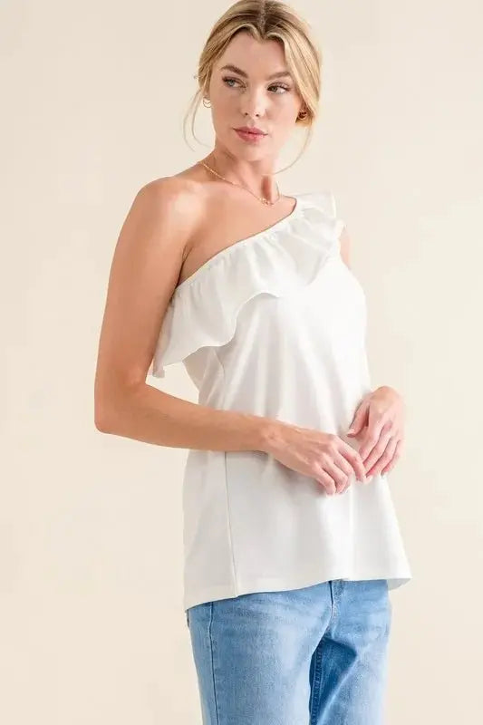 And The Why Ruffle One Shoulder Sleeveless Tank Top - Love Salve